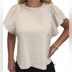 OLD NAVY Cream Nude Flutter / Ruffle Short Sleeve Cotton Top S